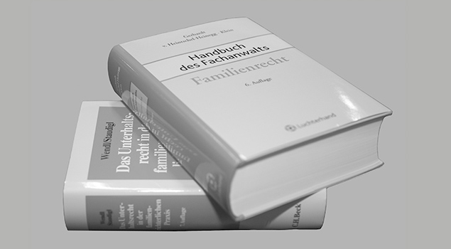 zeigt 2 aufeinanderliegende Bücher, das oberste: Handbuch des Fachanwalts - Familienrecht